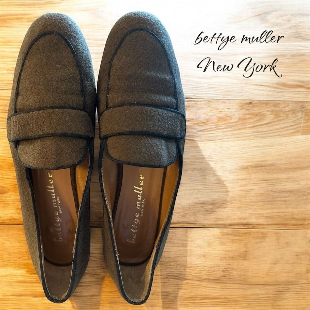 Bettye Muller Vintage Women's Hunter Green Black Wool Blend Preppy Boho Loafers